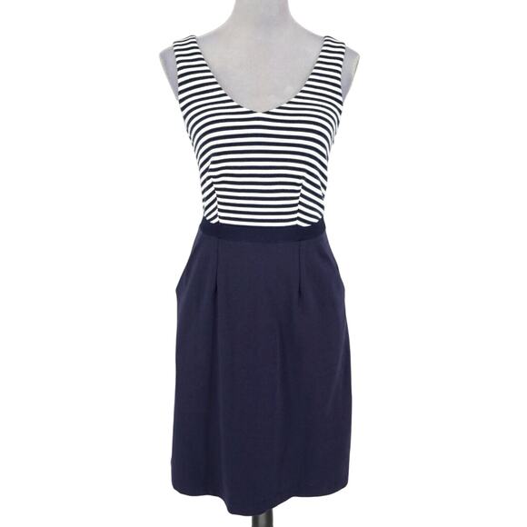 Boden Dresses & Skirts - Boden Dress Womens 4 Navy Blue White Stripe Cotton Stretch Side Zip Nautical